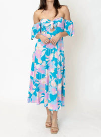 En Creme - Off Shoulder Floral Print Midi Dress