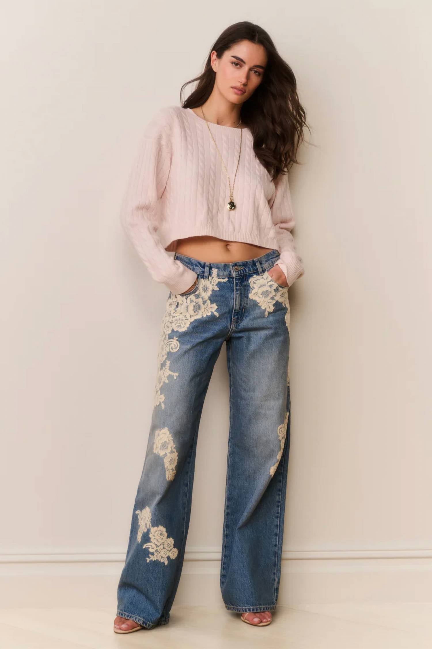 Loveshackfancy - Bambie Lace Appliqué Jeans