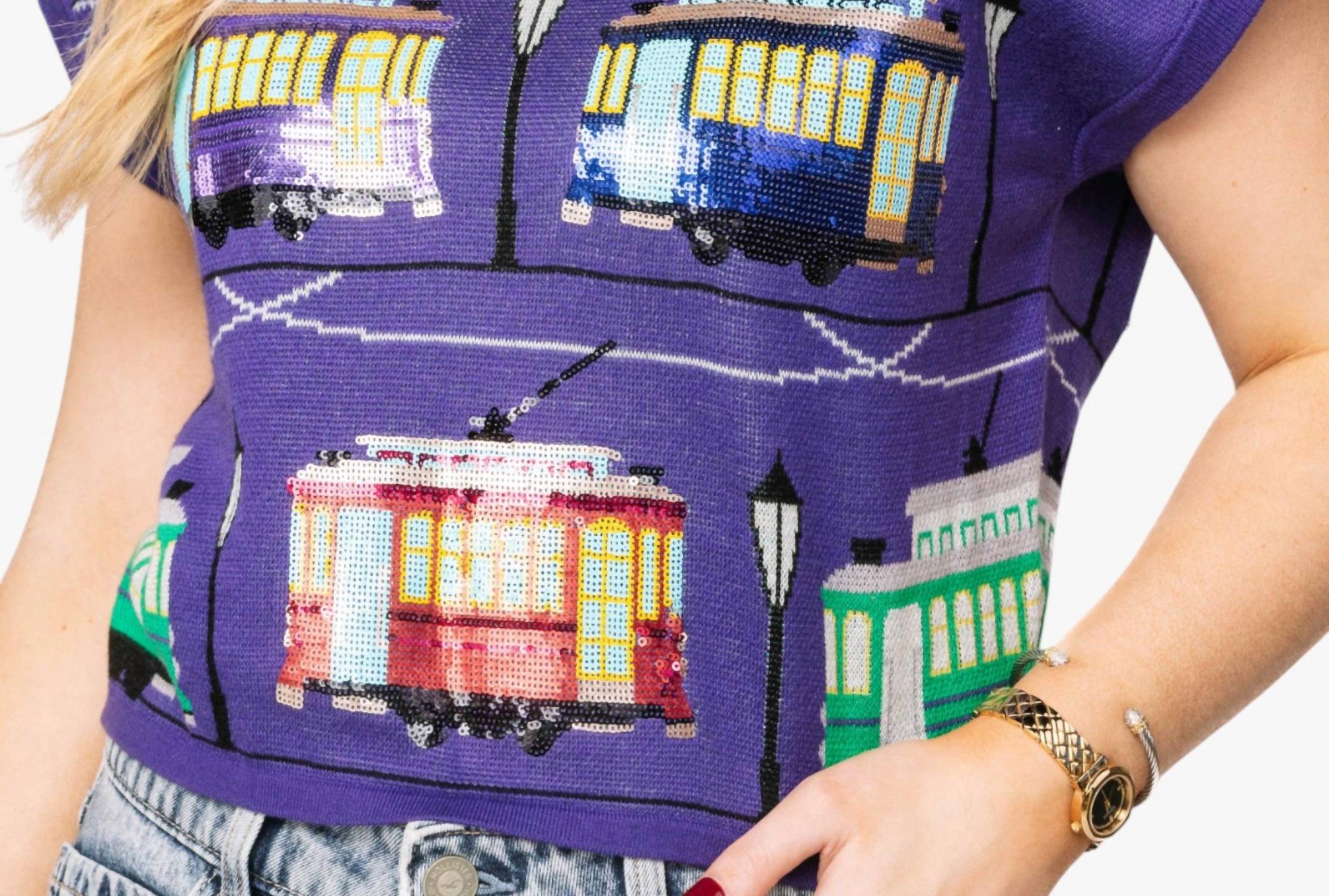 Queen Of Sparkles - Street Cars Short Sleeve Knit Top