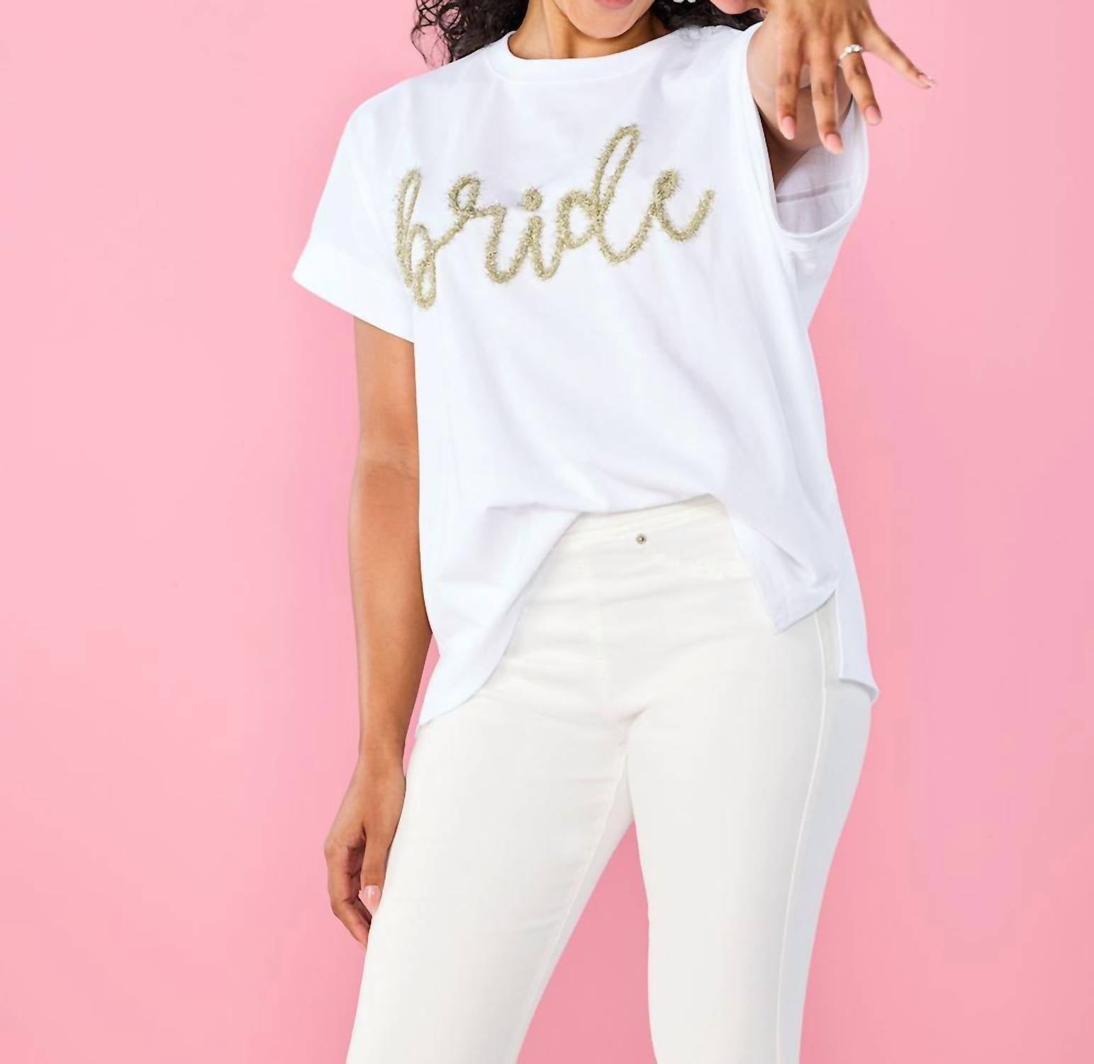 mudpie Bride Sparkle Top in white - women's shirt - detail view