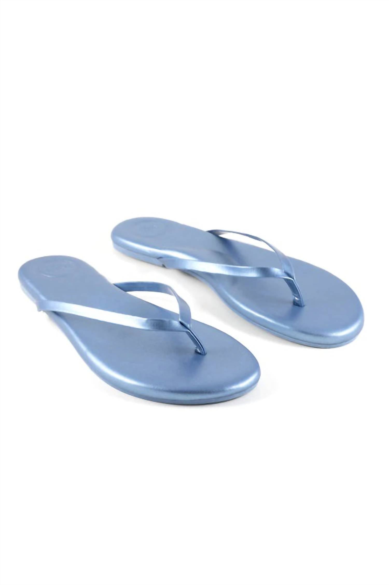 solei sea Women's Indie Flip Flop Sandal in metallic denim - women's sandal - detail view