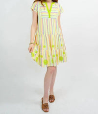 Uncle Frank Cap Sleeve Tiered Dress in lime stripe - women's dress - detail view