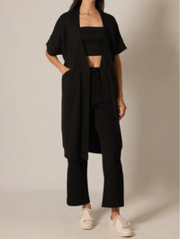 Before You Collection Sofia Modal Contrast Cardigan in black - women's cardigan