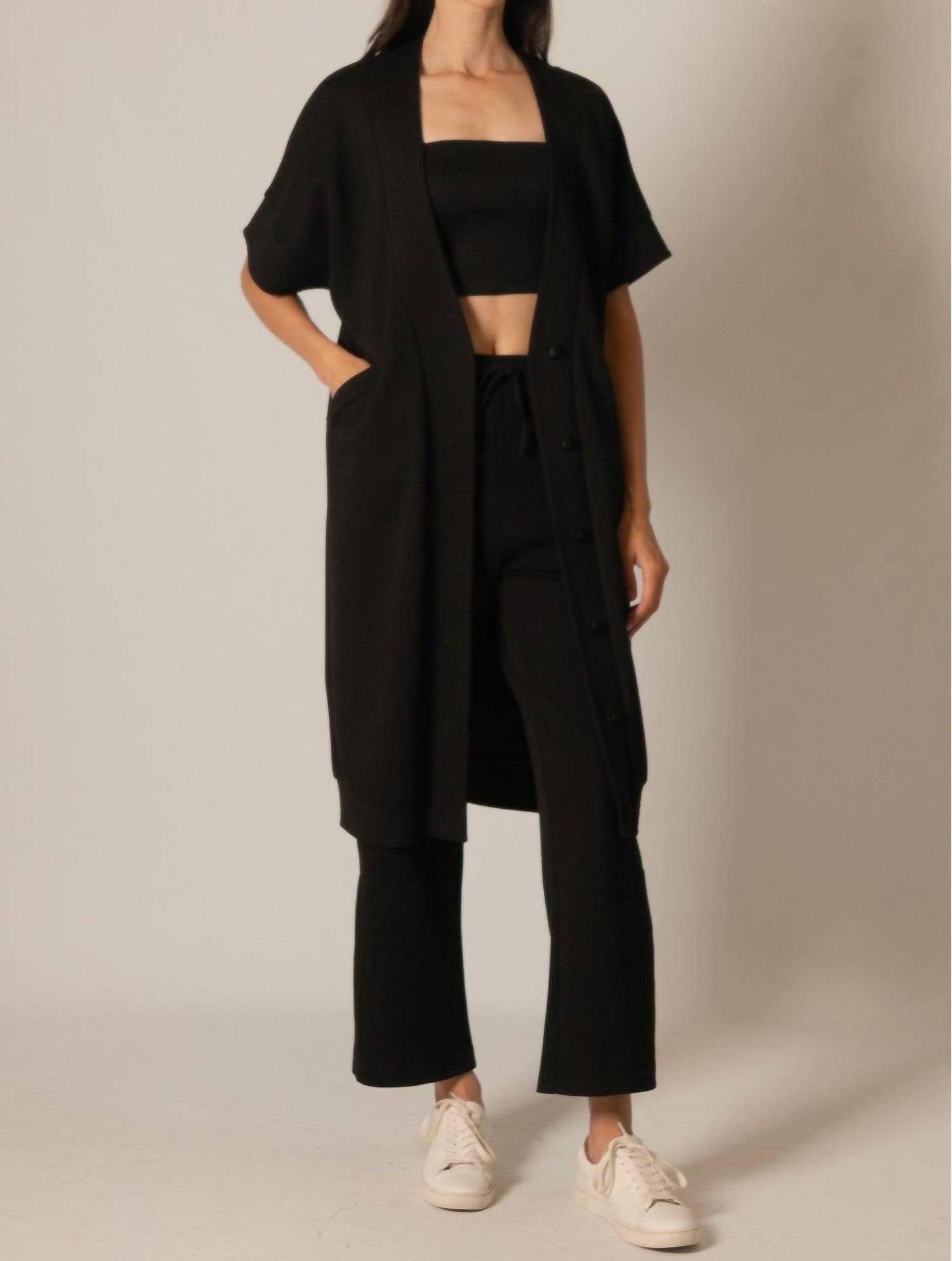 Before You Collection Sofia Modal Contrast Cardigan in black - women's cardigan
