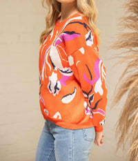 Voy - Long Sleeve Oversized Floral Sweater Top