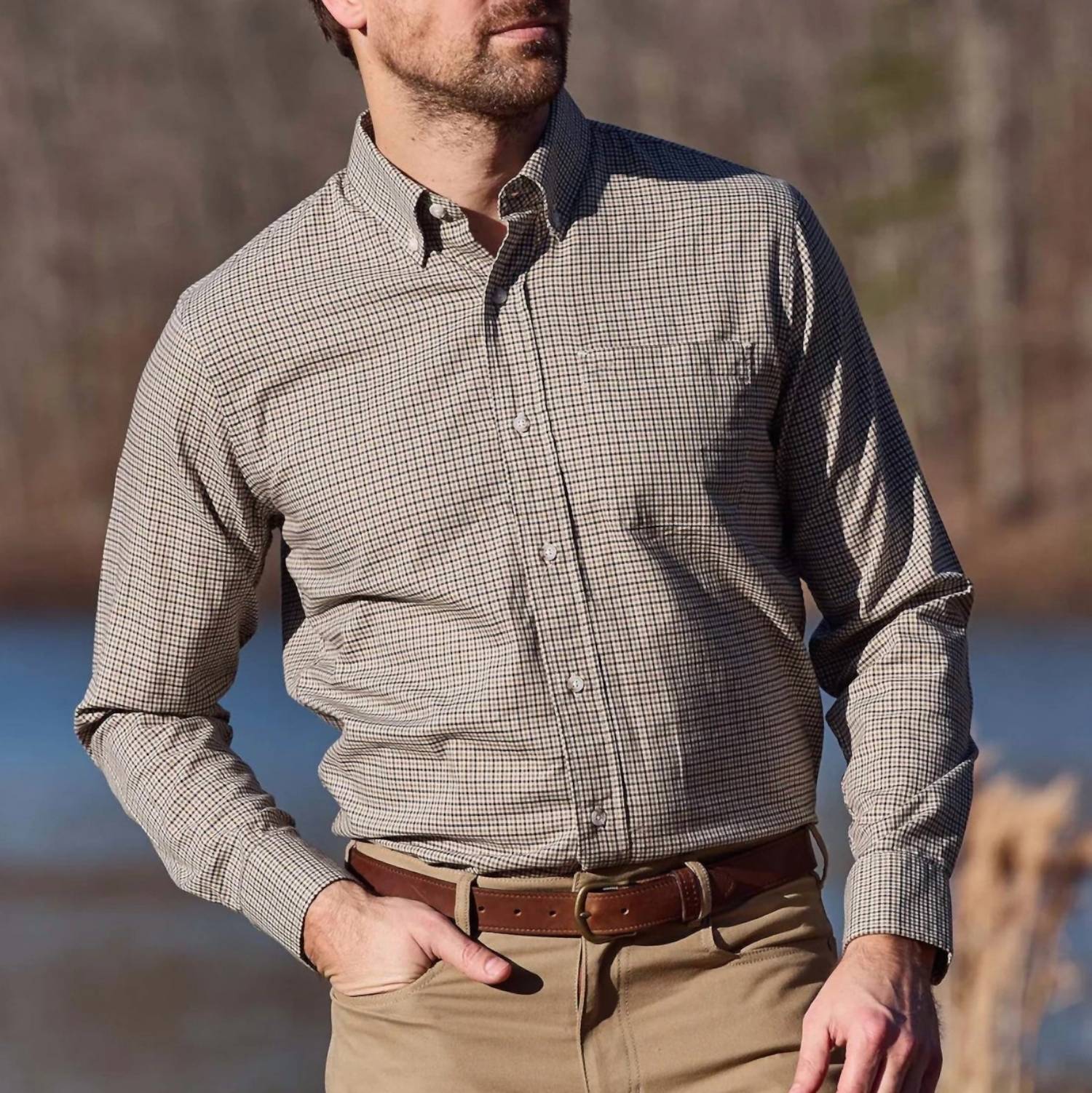 Tom Beckbe KNAPP COTTON TWILL SHIRT in khaki brown - men's shirt