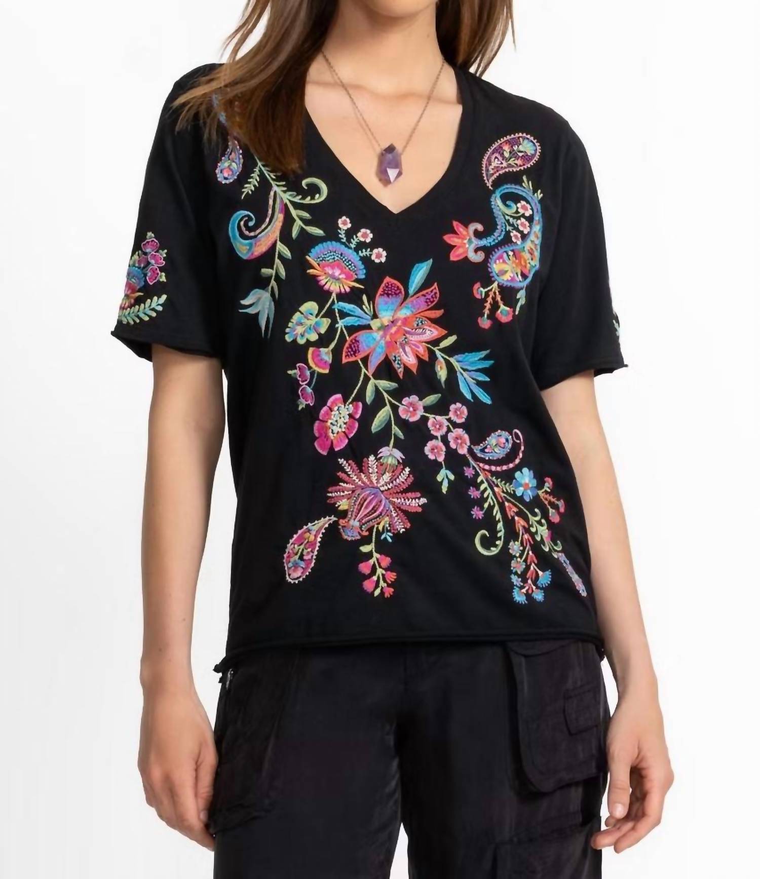Johnny Was - Raw Hem V Neck Tee
