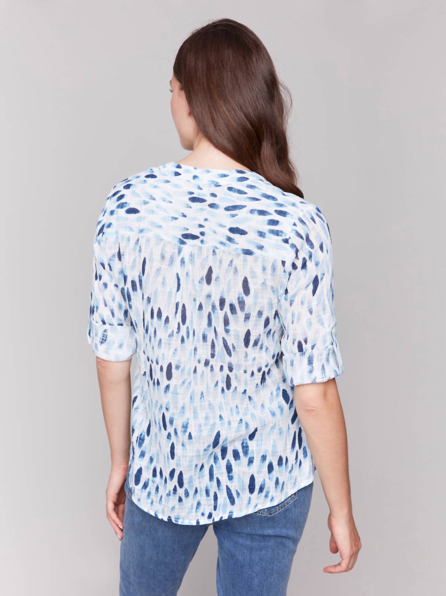 Charlie B - Roll-up Sleeve Gauze Blouse