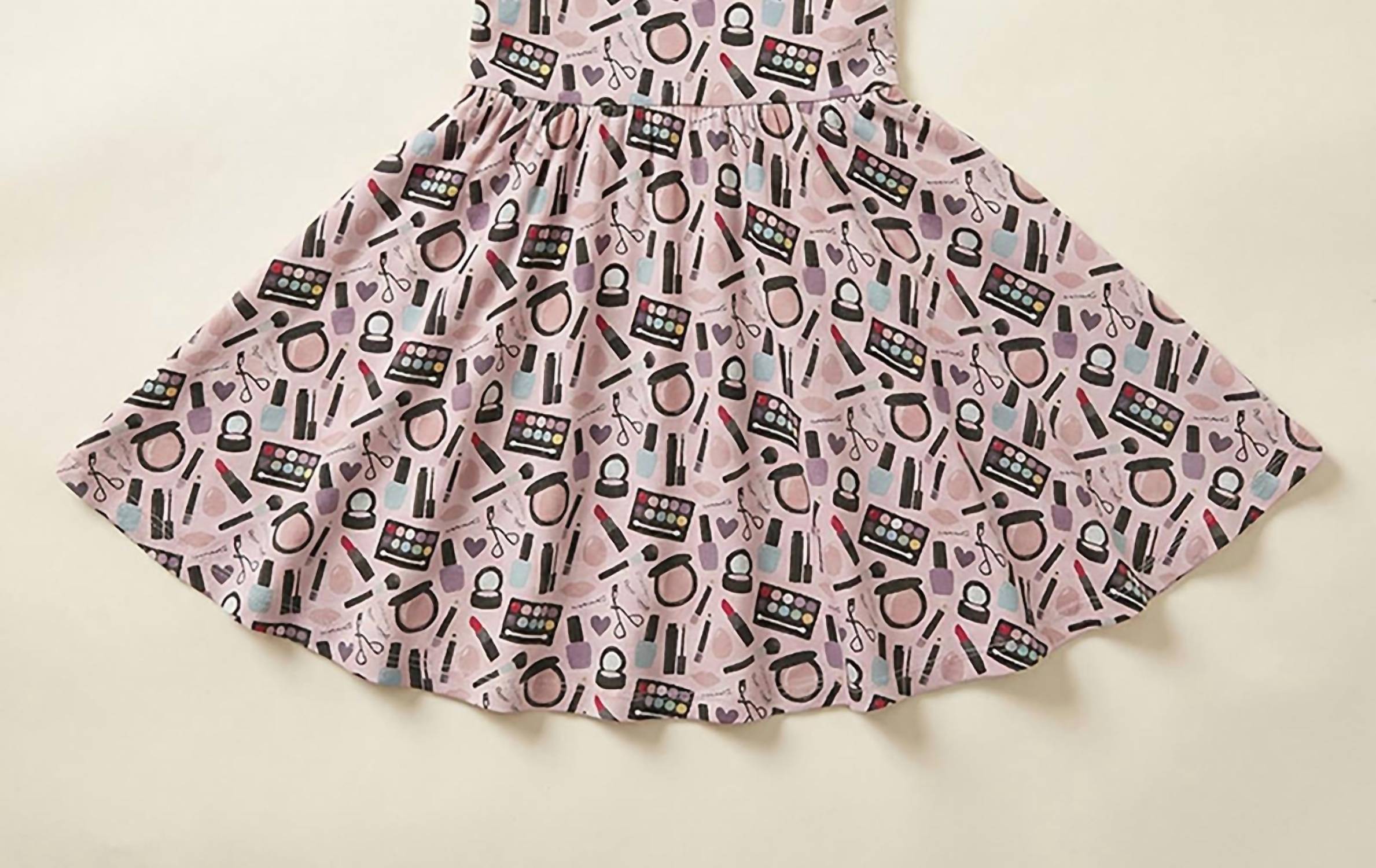 KICKEE Girl's Print Flutter Sleeve Twirl Dress With Pockets in mama s makeup - kids' dress