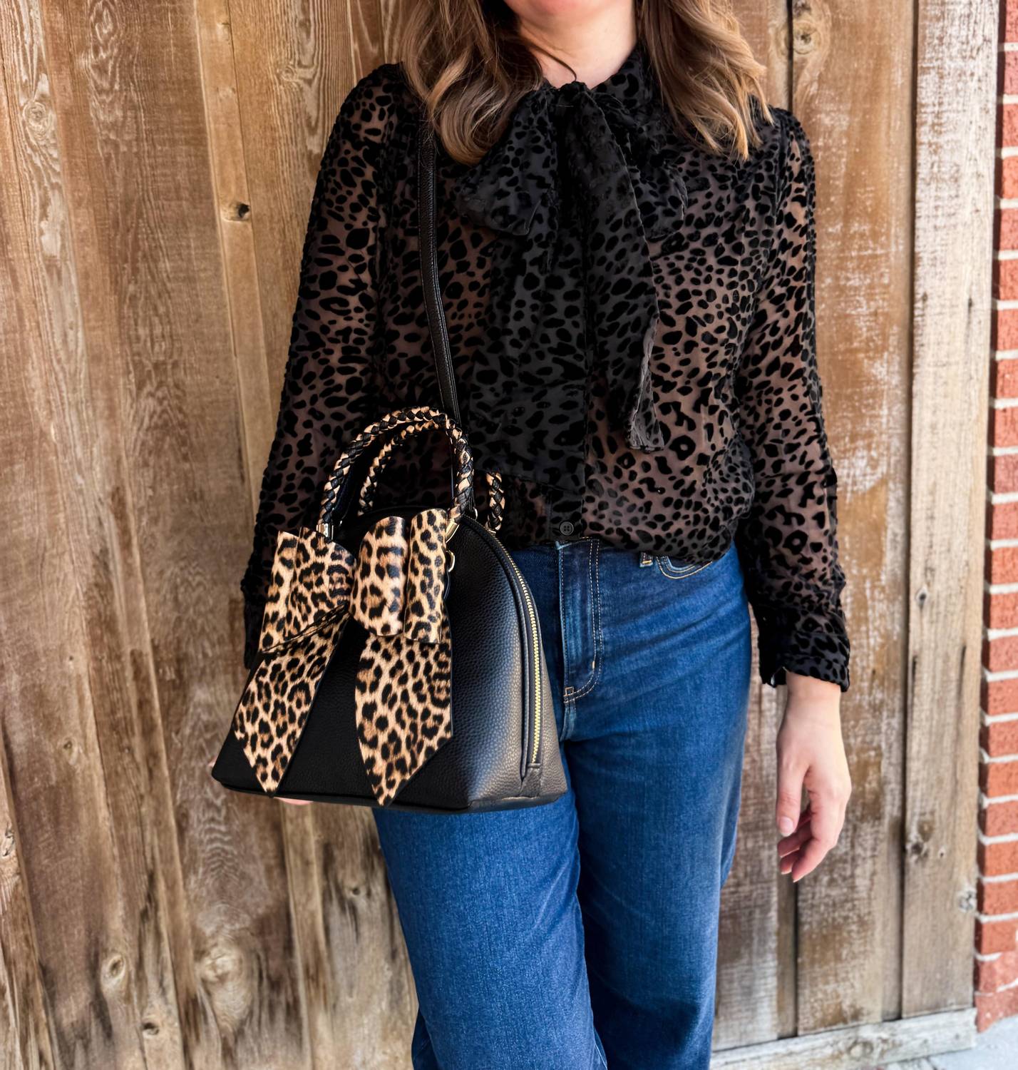 Brianna Cannon - Burnout Velvet Button Down Bow Blouse