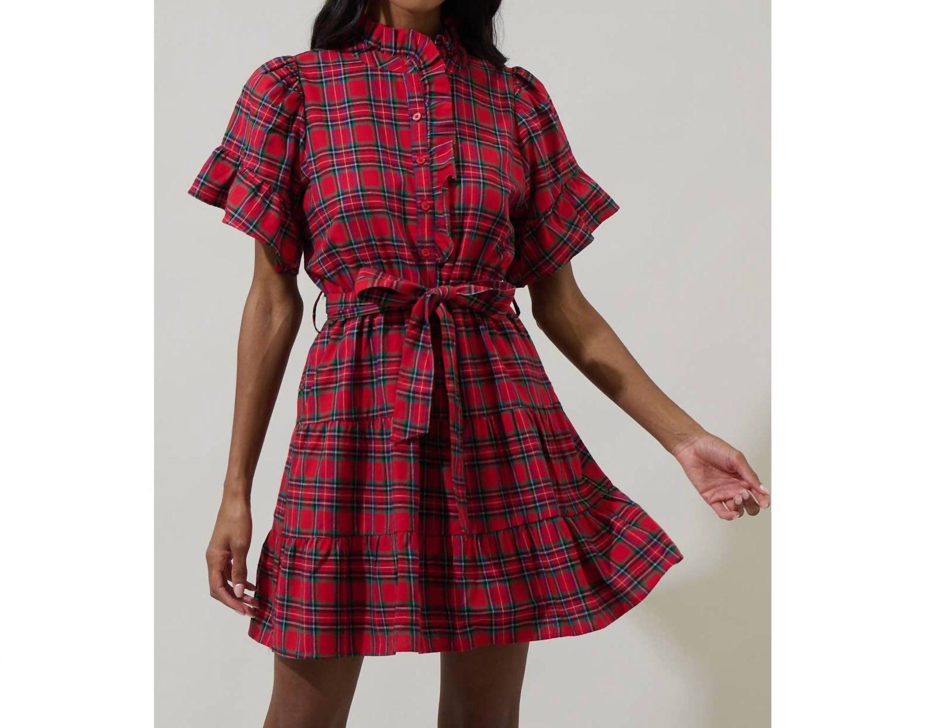 Sugarlips - Women's Arvada Plaid Cottonwood Ruffle Button Down Mini Dress