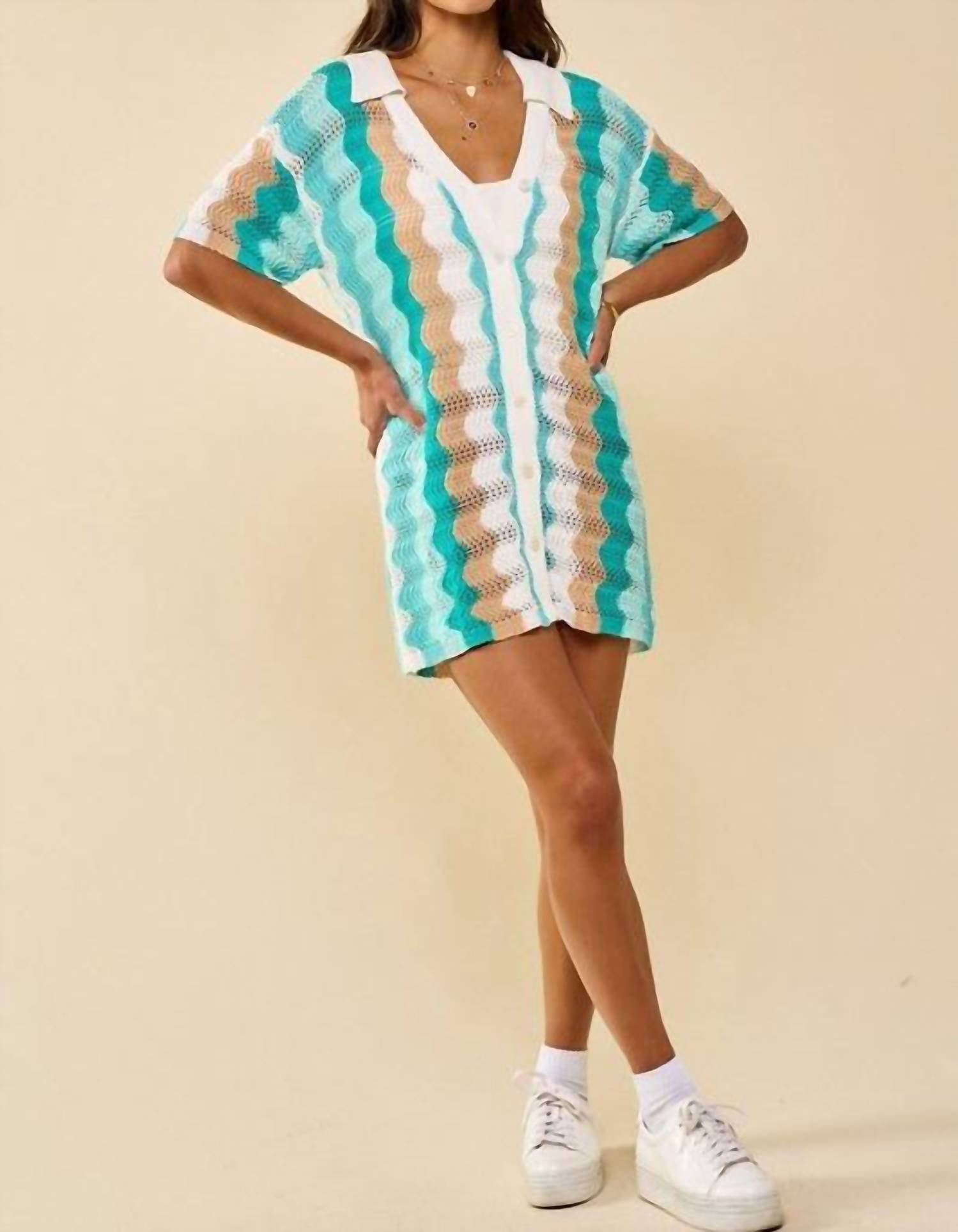 Disco Avenue Roll With The Tides Dress in turquoise - women's dress