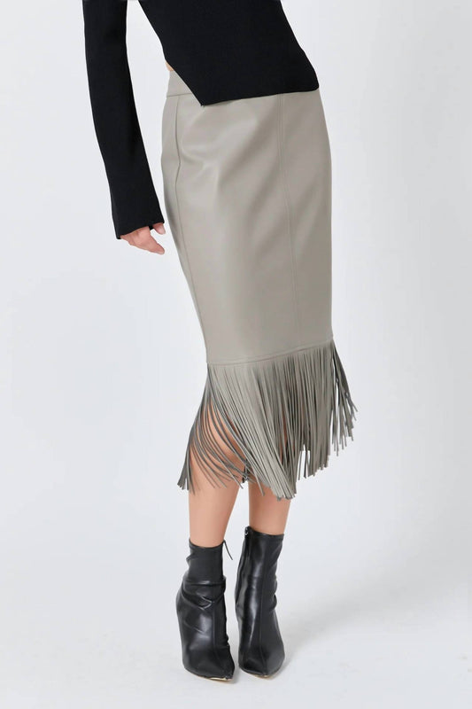 Endless Rose - Fringe Faux Leather Midi Skirt