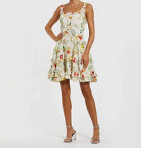 Mac Duggal - Floral Square Neck Ruffle Mini Dress