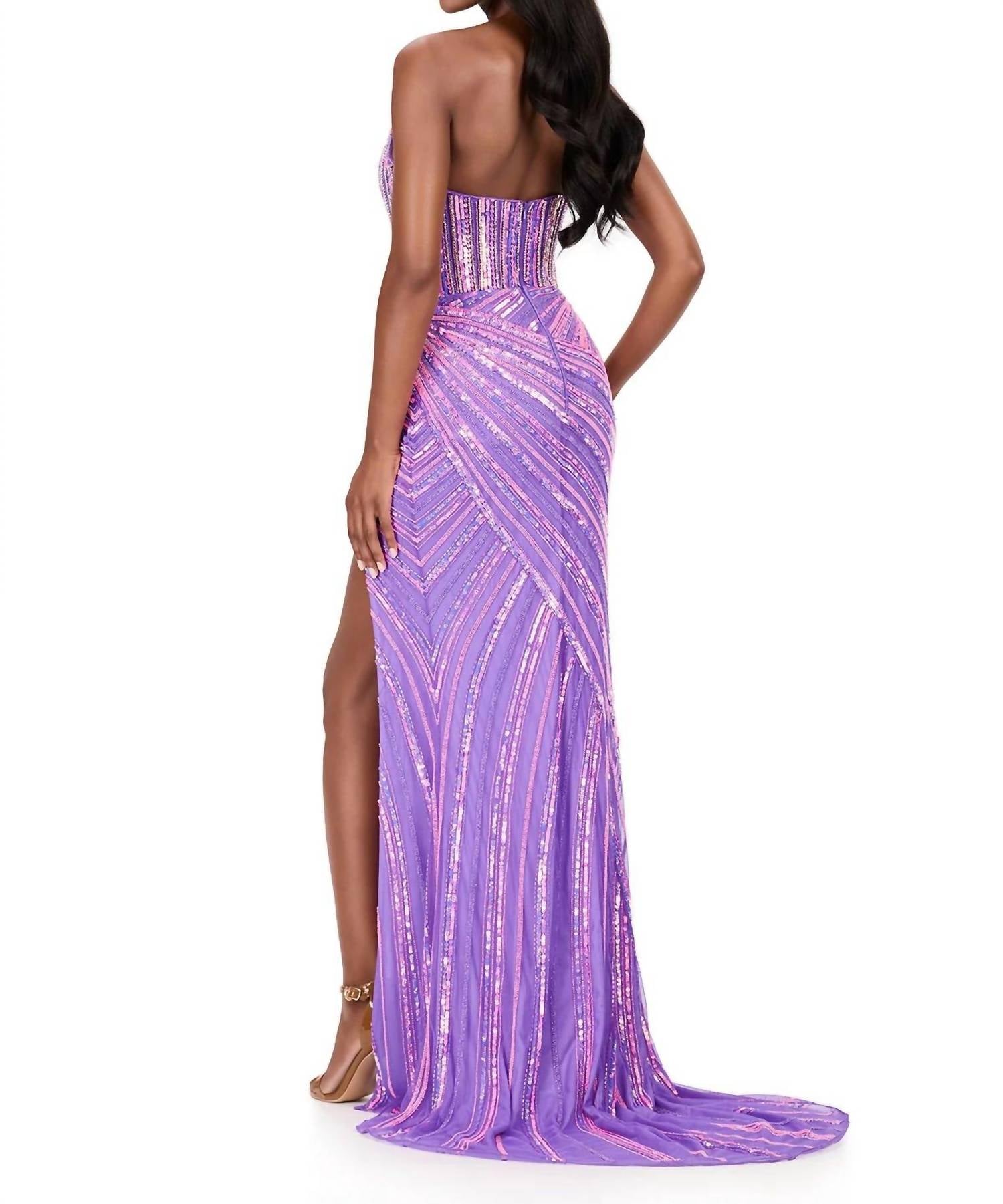 ASHLEYlauren Sweetheart Beaded Prom Dress in orchid - women's dress - detail view