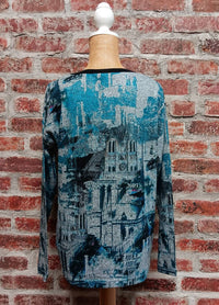 PICADILLY Women's Long Sleeve Top in celestial blue and gray - women's long sleeve top - detail view