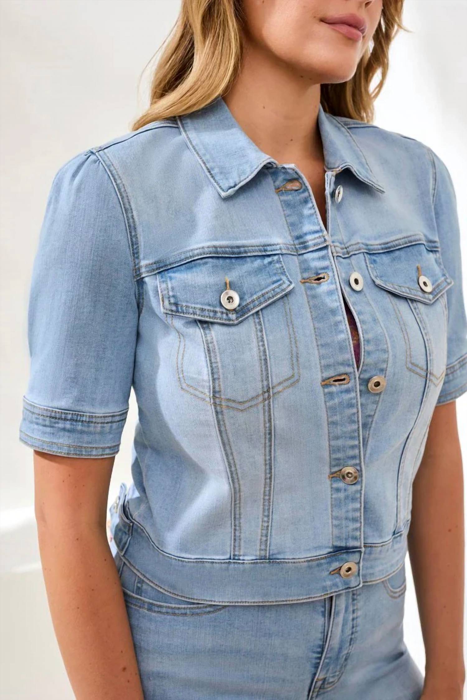Tribal - Calyx Comfort Stretch Elbow-sleeve Denim Jacket - Plus