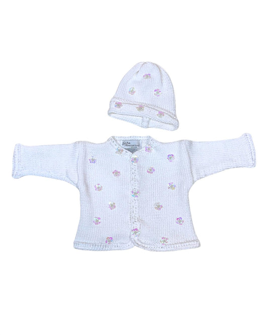 Gita - Girl's Sweater With Sequin Flowers With Hat