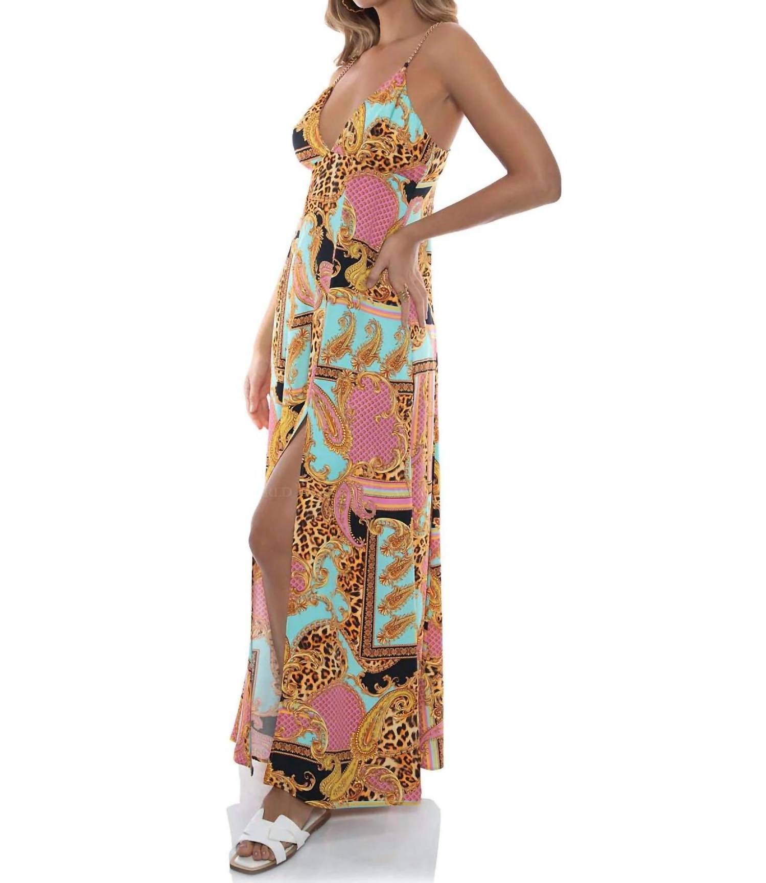 Luli Fama - Miami Daydream Chain Bralette Side Slit Maxi Dress