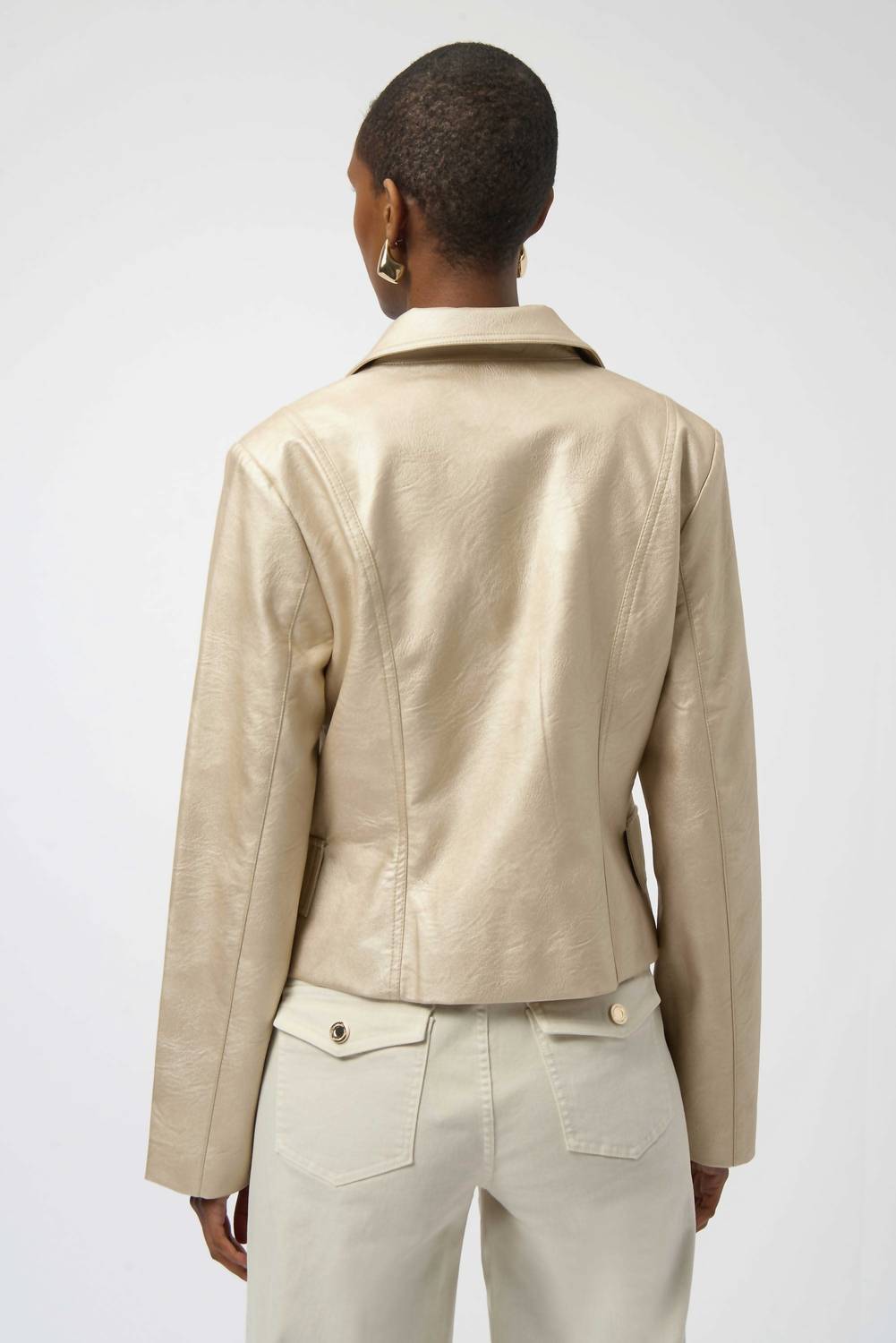 Joseph Ribkoff - Leatherette Notched Collar Fitted Jacket
