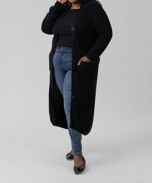 Minnie Rose - Belted Ribbed Long Cardigan - Plus