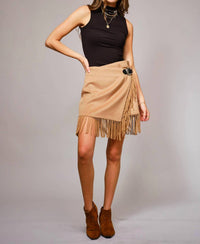 Blue B - Fringe Buckle Wrap Mini Skirt