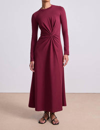 APIECE APART Long Sleeve Volta Midi Dress in black cherry - women's dress - view 5
