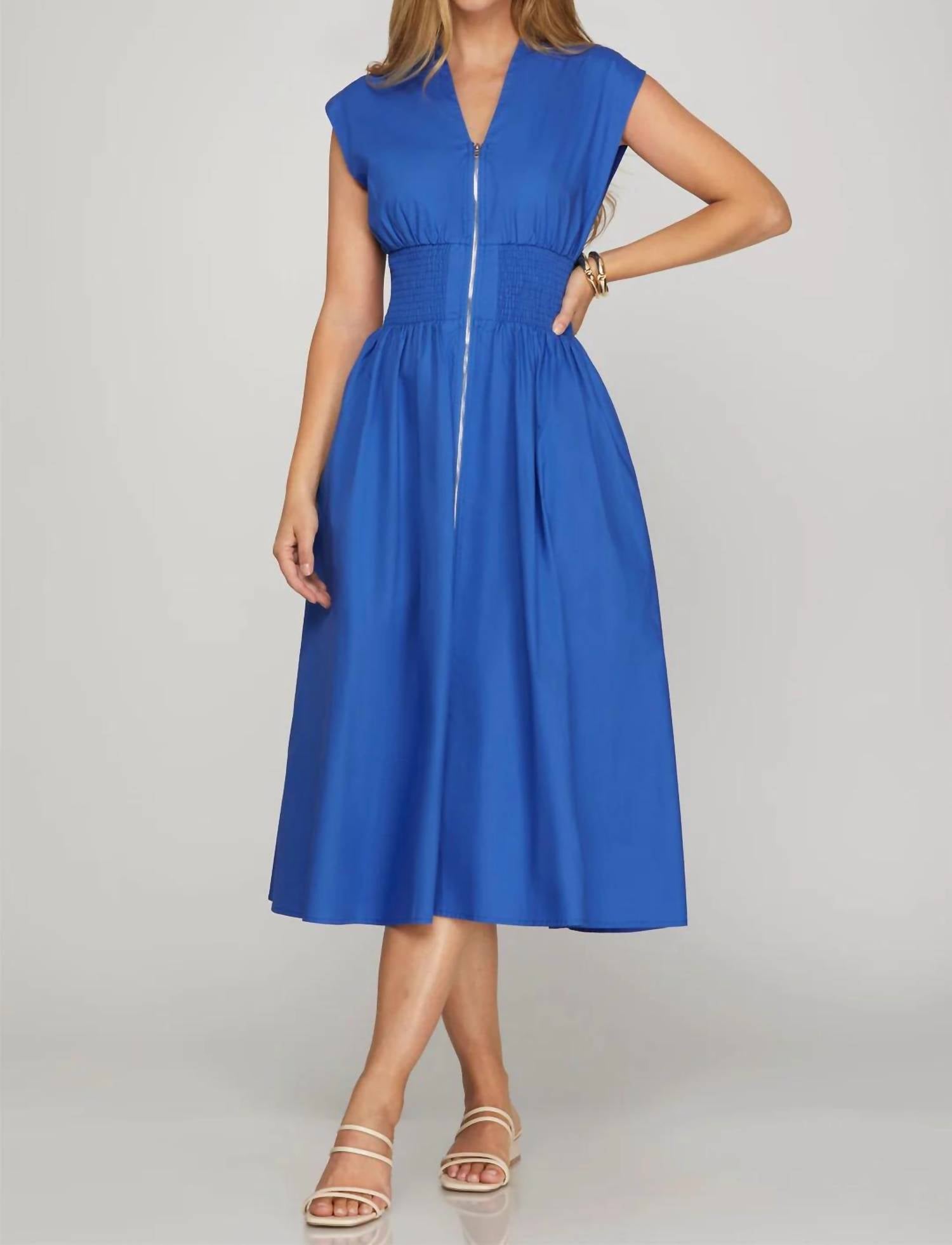 She + Sky - Smocked Waist Midi Dress