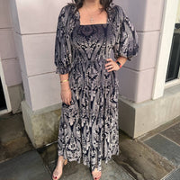 Fate - Burnout Velvet Square Neck Midi Dress
