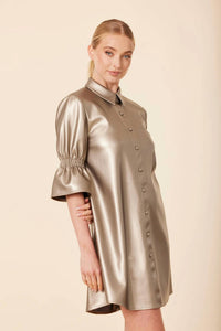 Dolce Cabo - Vegan Leather Metallic Ruffle Sleeve Dress