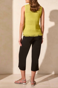 Tribal - Sleeveless Fringe Hem Crew Neck Sweater
