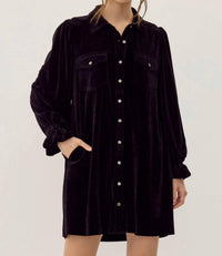 Jodifl - Women's Corduroy Velvet Shirt Dress