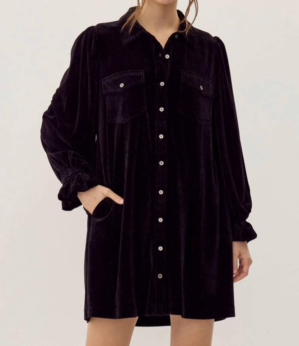 Jodifl - Women's Corduroy Velvet Shirt Dress