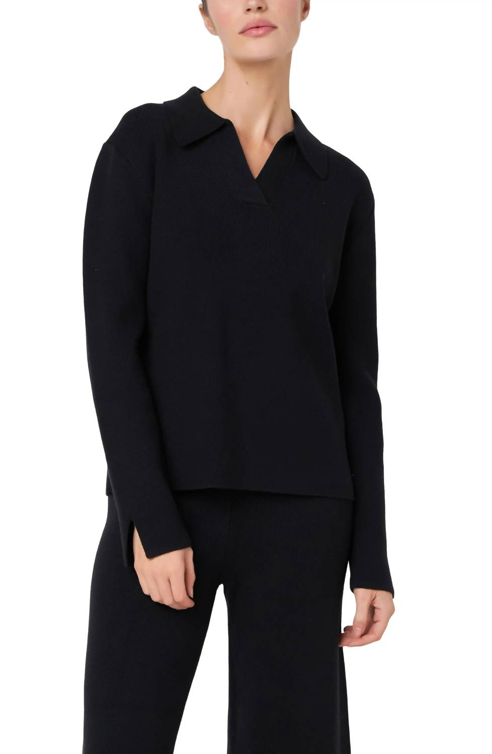 English Factory Polo Collar Sweater in black - women's sweater - detail view