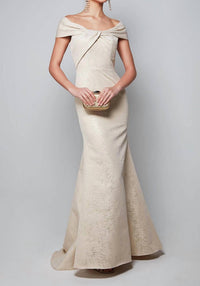 ALYCE PARIS Off The Shoulder Jacquard Dress in champagne gold - women's dress