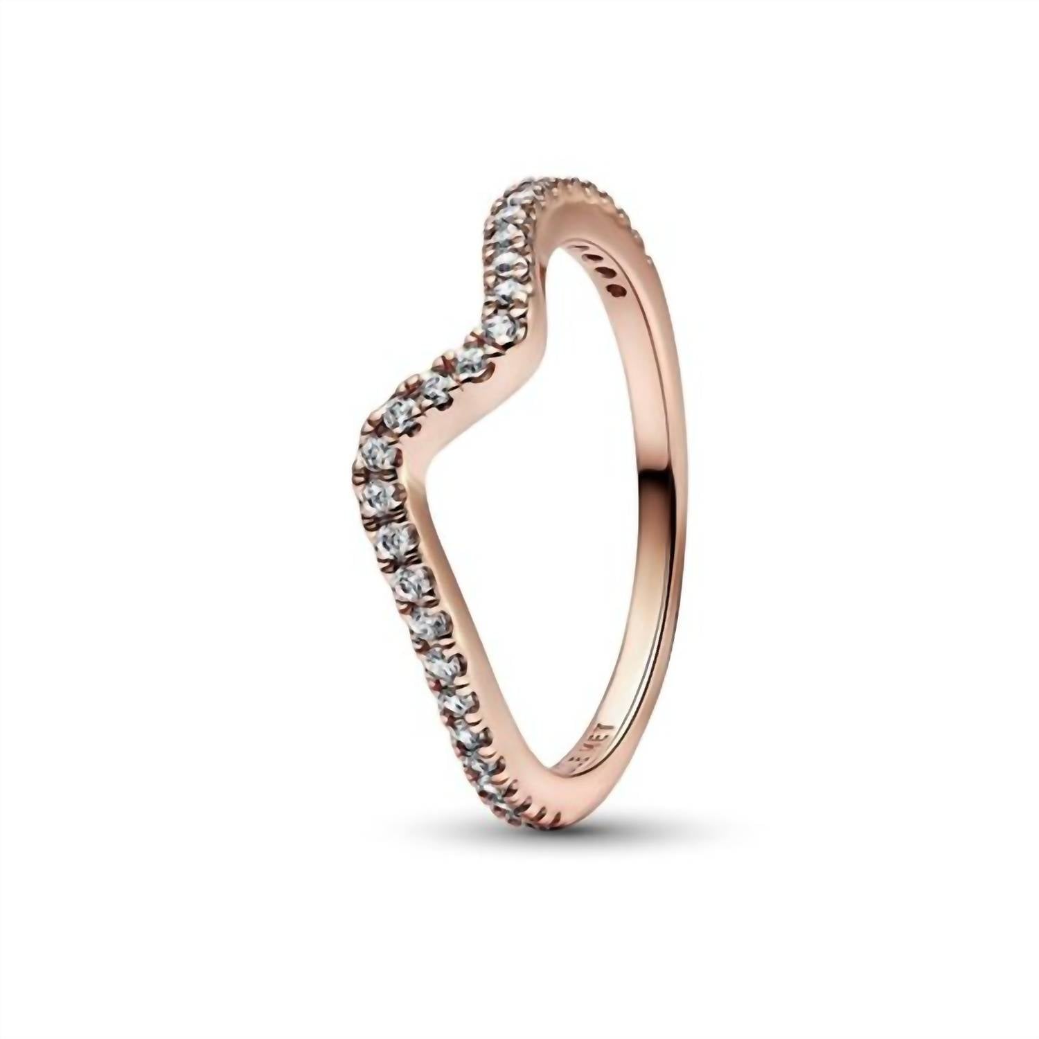 Pandora - Women's Wave 14k Plated Ring With Clear Cub