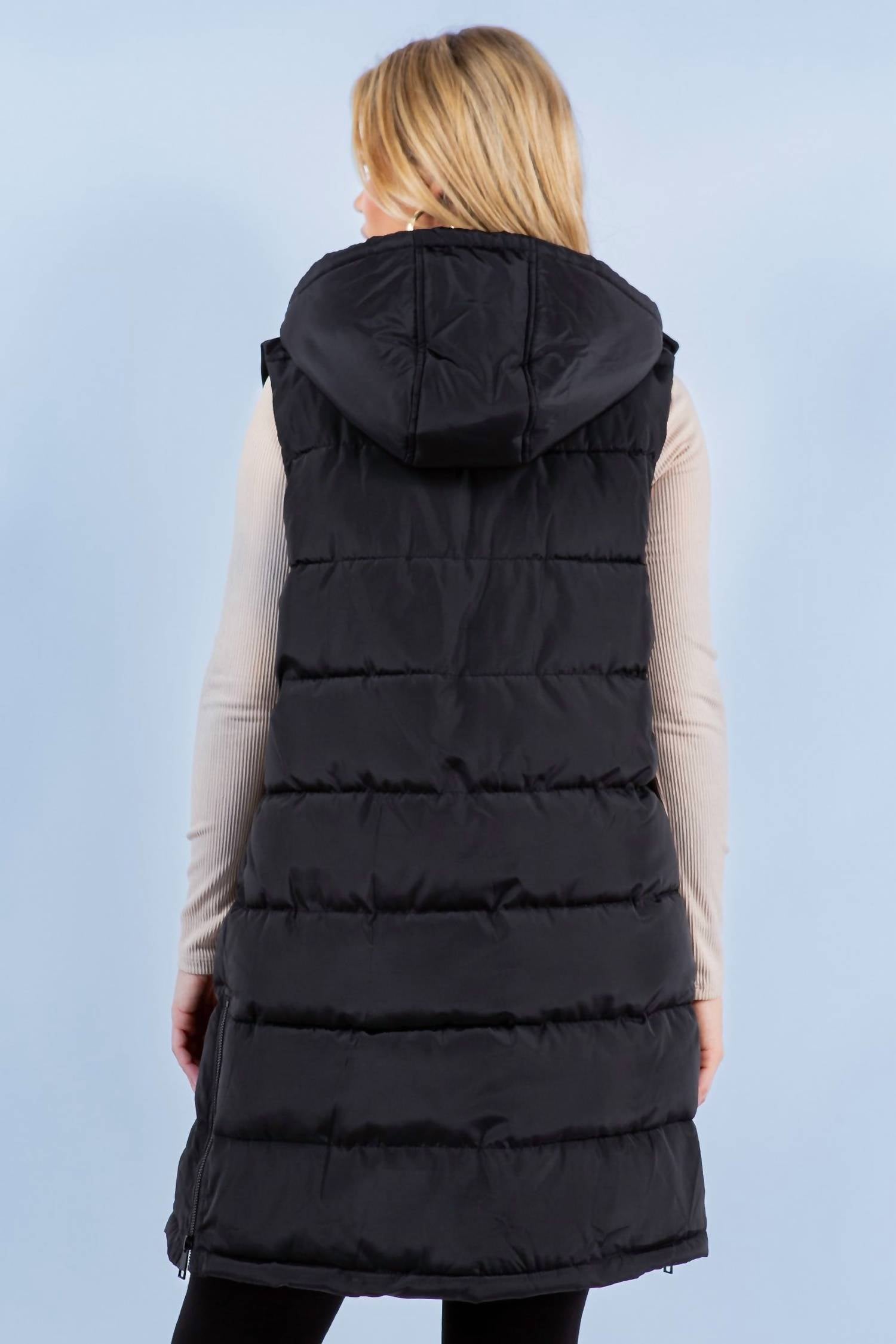 Diamante Jeans - Women's Puffer Long Vest With Hood