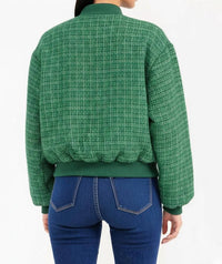 Surelymine - Long Sleeve Button Closure Pockets Tweed Shimmer Jacket