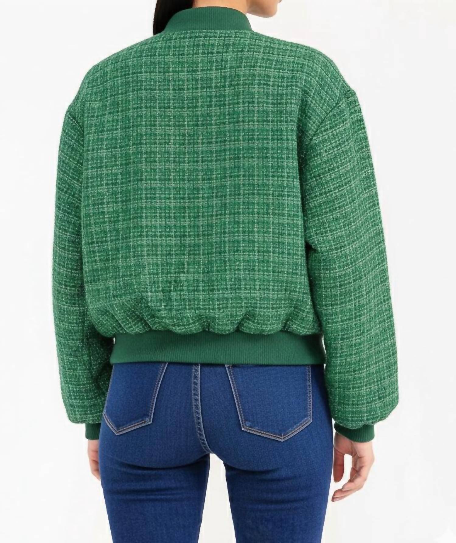 Surelymine - Long Sleeve Button Closure Pockets Tweed Shimmer Jacket