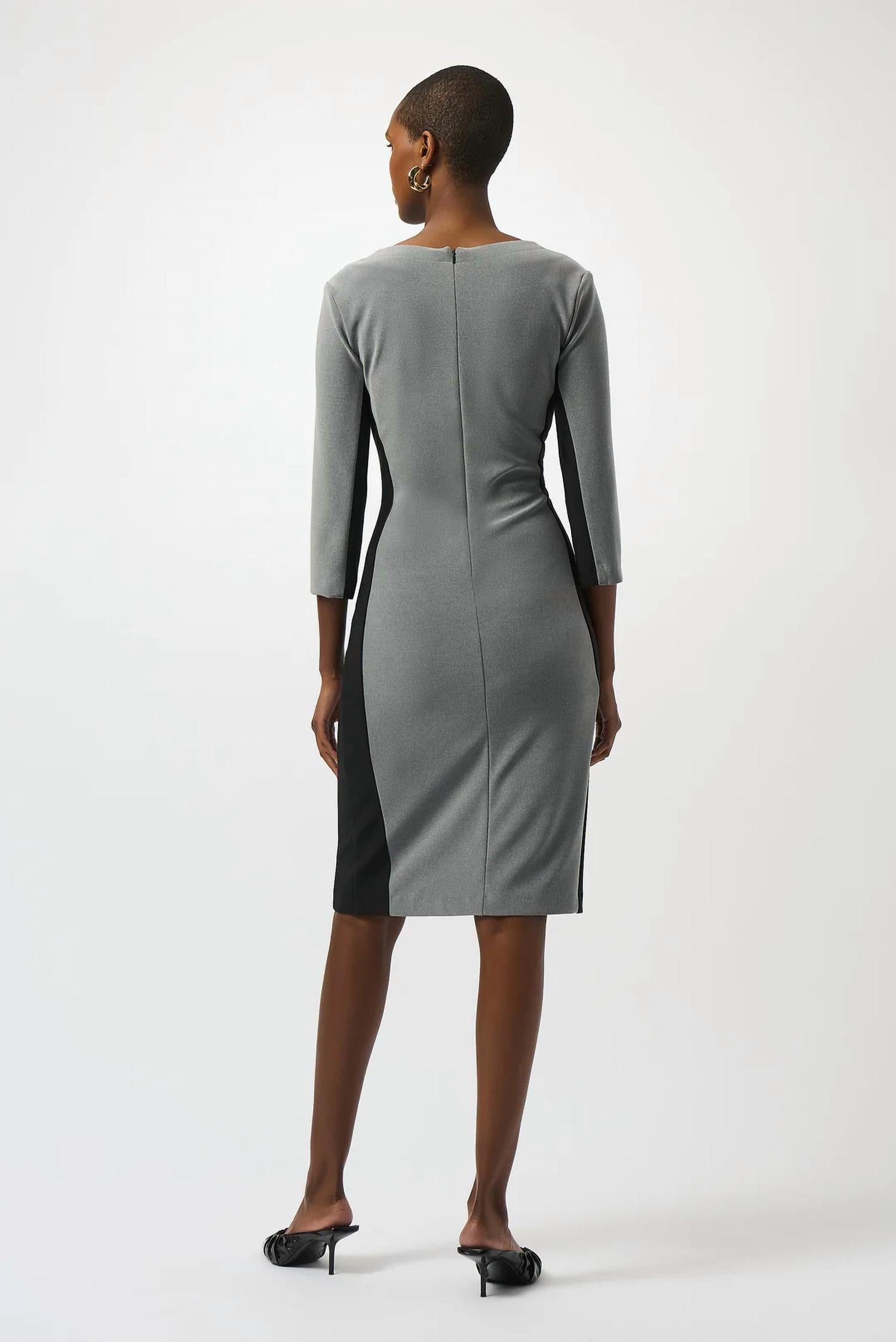 Joseph Ribkoff Belted Sheath Dress in grey melange black - women's dress - detail view