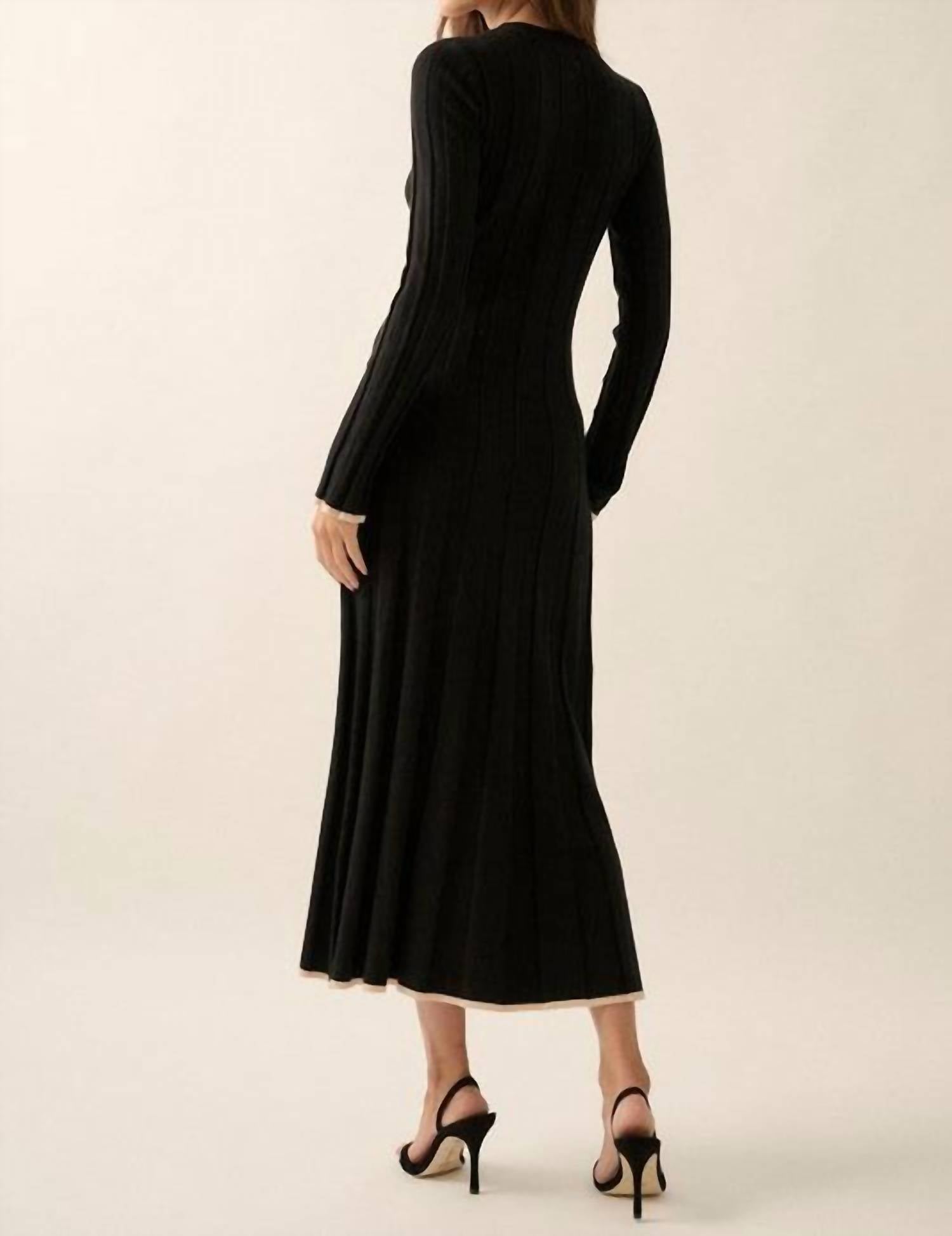 PROMESA Ribbed Knit Maxi Sweater Dress in black - women's dress - detail view