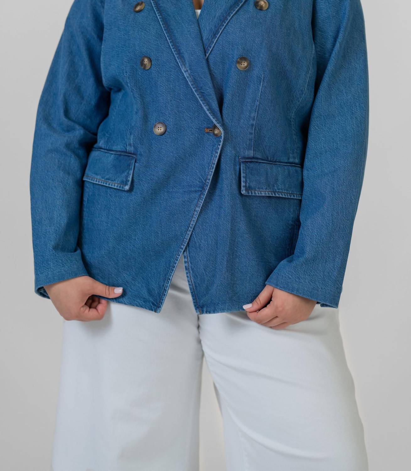 Tanya Taylor - Michelle Denim Long Sleeve Blazer - Plus