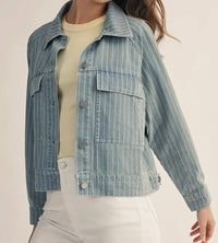 Lovlov - Washed Vertical Stripe Structured Denim Shacket