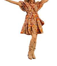 OLIVACEOUS Floral Ruffle Sleeve Mini Dress in cream burgundy - women's dress