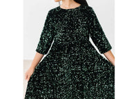 Mila & Rose Velvet Sequin Dress in hunter green - kids' dress - detail view