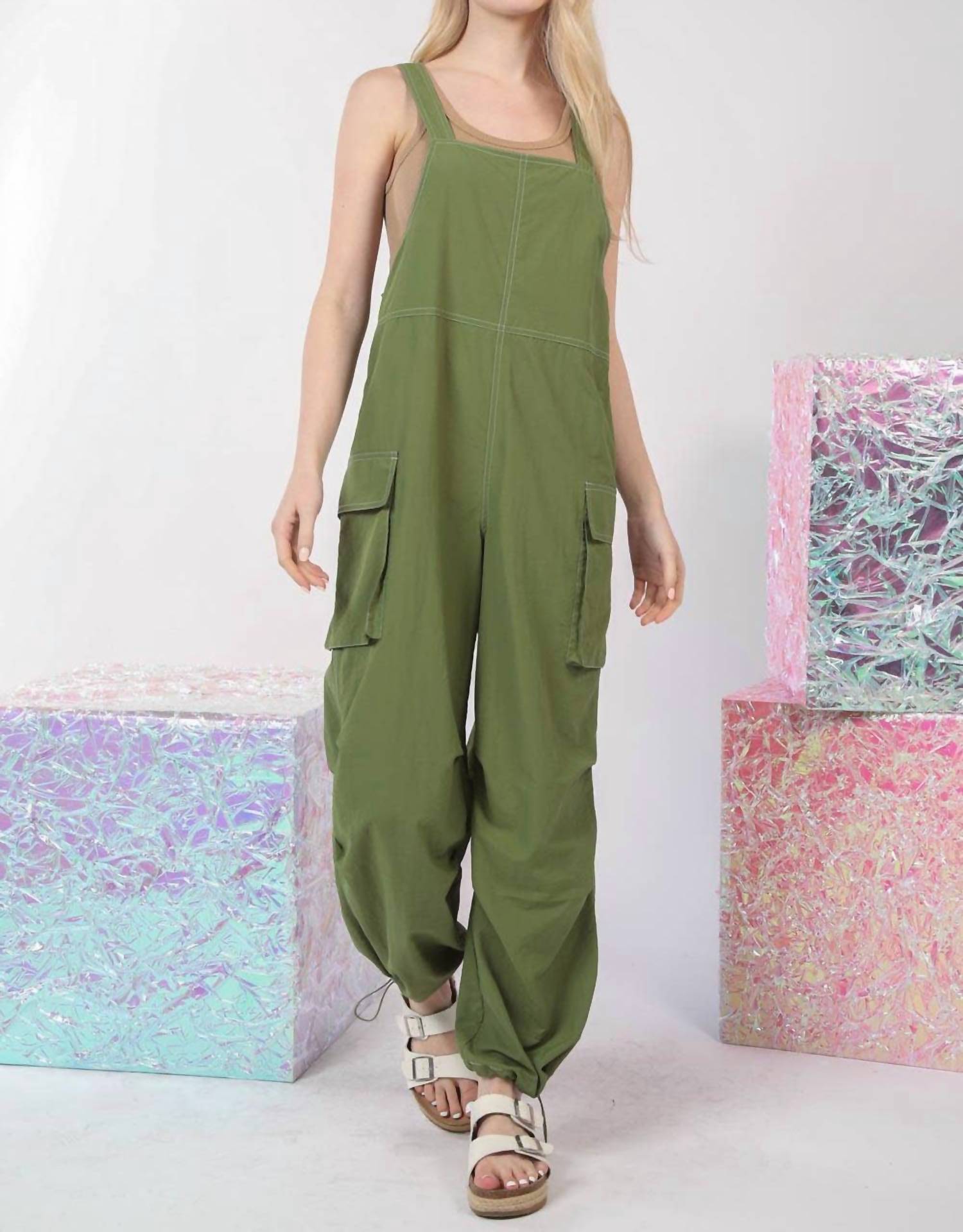 Very J - Casual Sleeveless Cargo Jumpsuit
