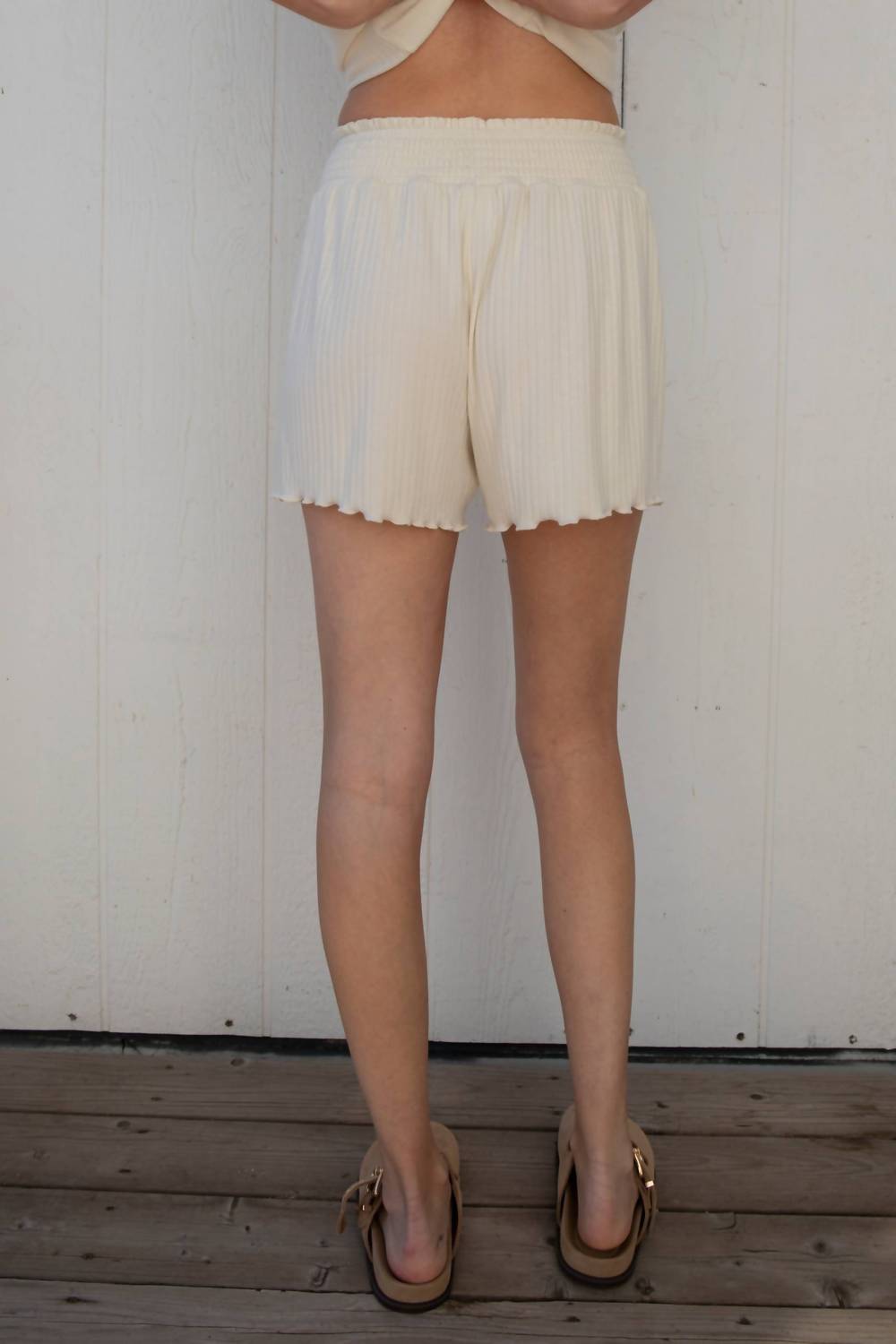Things Between Posey Ribbed Shorts in cream - women's shorts - detail view