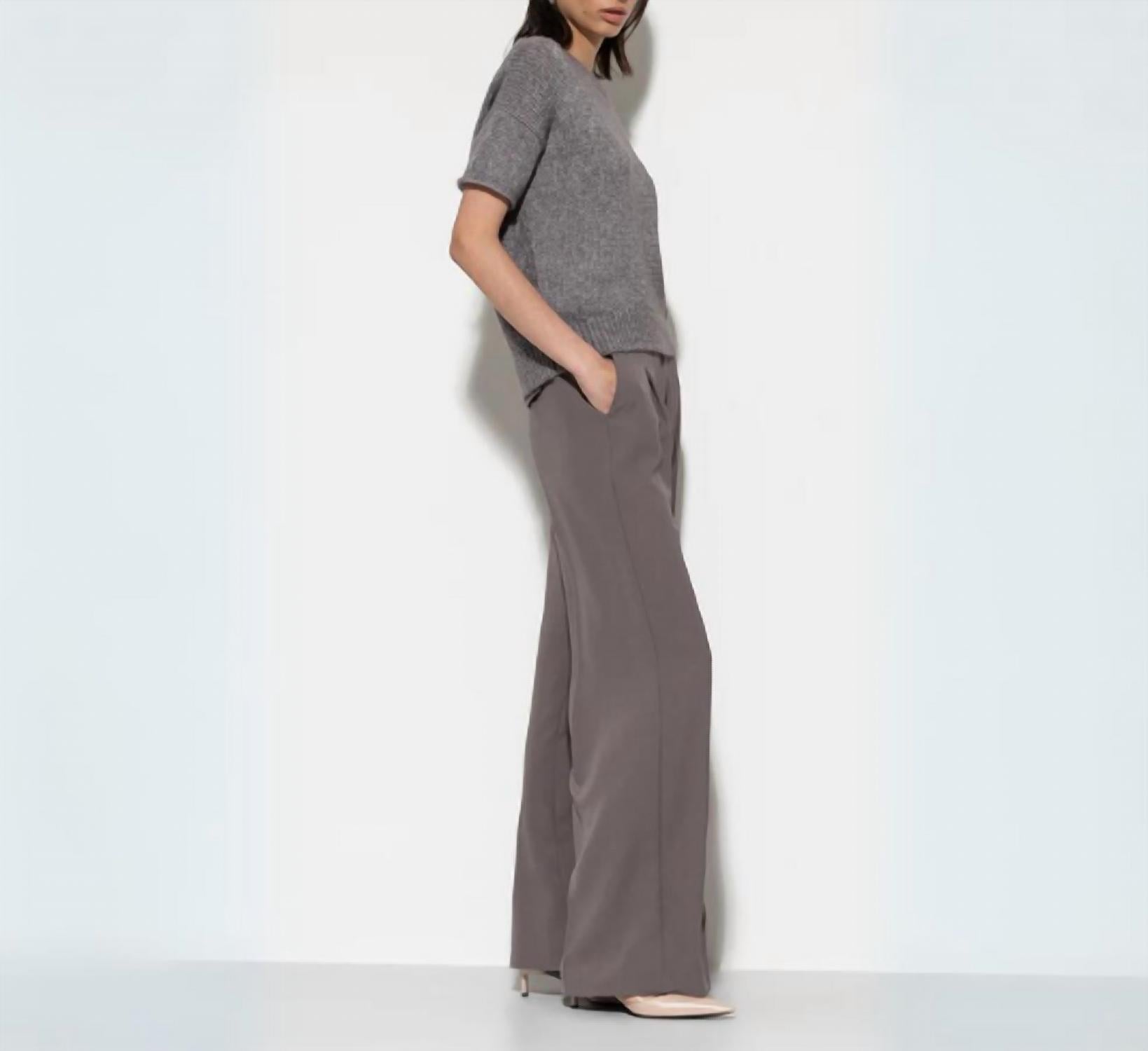 LUISA CERANO Tab Closure Straight Leg Trouser in taupe - women's pants - detail view
