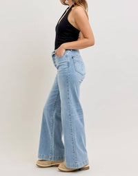 Judy Blue - Mid Rise Retro Fold-over Waistband Wide Leg Jeans