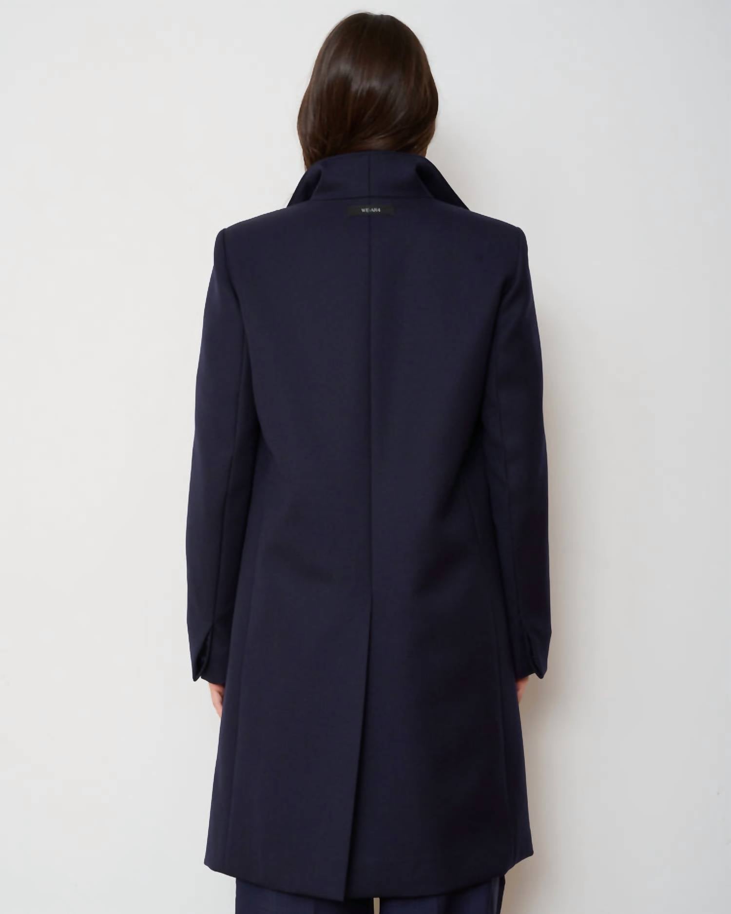 WE-AR4 Gatsby Classic Slim Fit Coat in navy - women's jacket - detail view